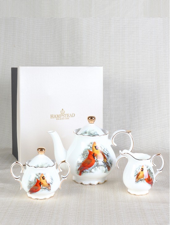 Fine Porcelain Cardinals 1000 ml Tea Pot Set With Gift Box